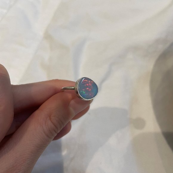 Handmade Opal Sterling Silver Ring Size 5.5 - Picture 2 of 2